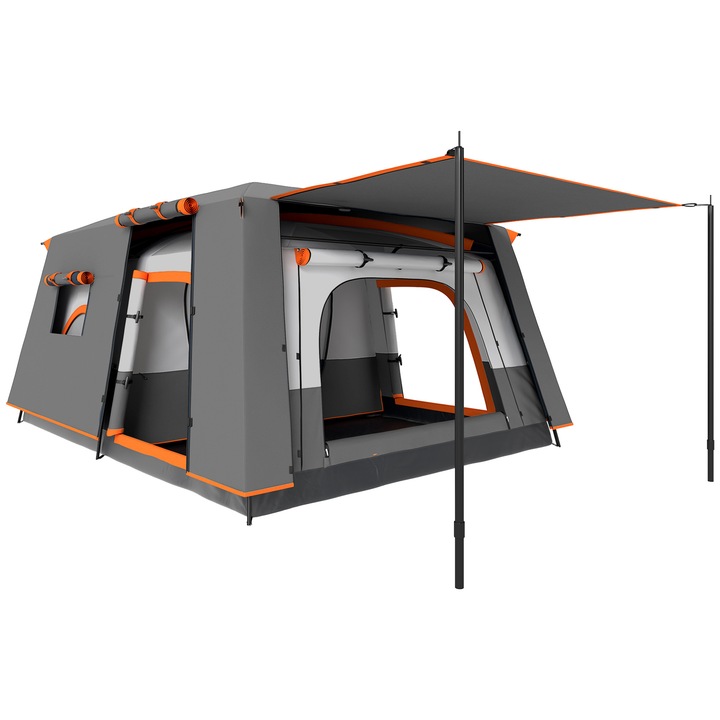 Outsunny Cort de Camping pentru 4-6 Persoane cu 2 Camere si Veranda, Impermeabil si UPF 30+, Geanta de Transport, Gri