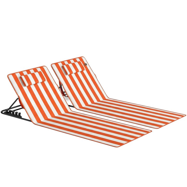 Sezlong de Plaja, Outsunny, Otel, Material Oxford 600D, 154 x 57 x 52 cm, Portocaliu si Alb