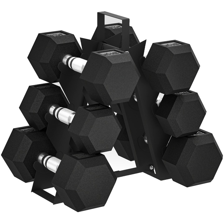 Set Gantere, SPORTNOW, Metal, cauciuc, 34 x 10 x 32 cm, Negru