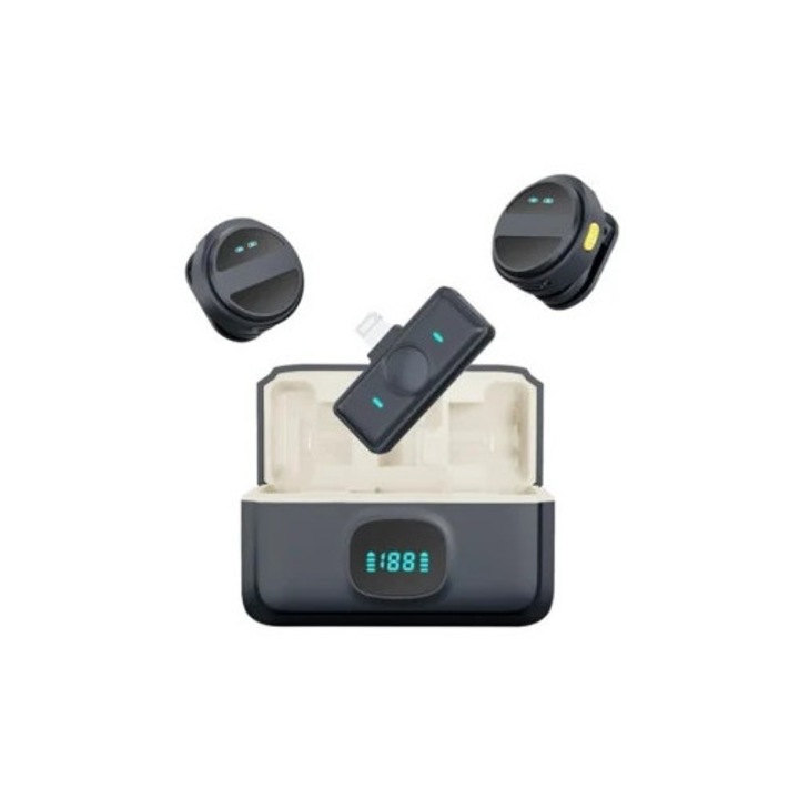 Microfon lavalier wireless, 2.4G, reducere inteligenta a zgomotului, port 8-pin, SX21