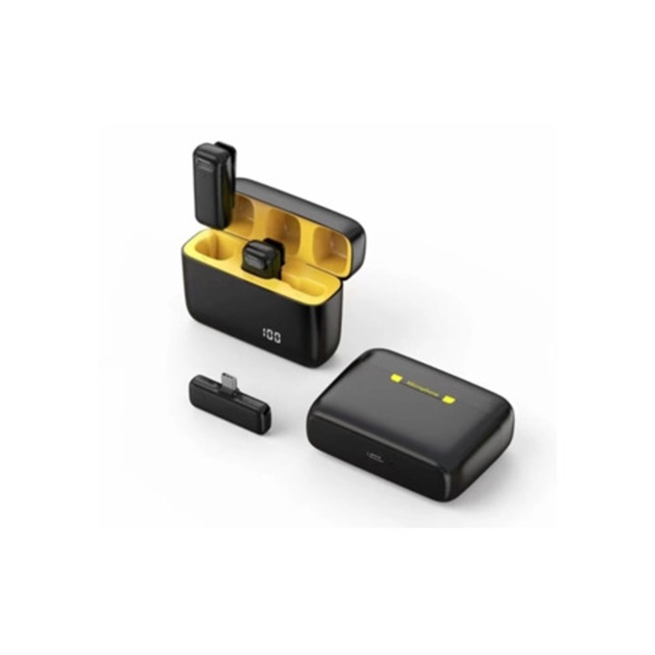 Microfon lavalier wireless mini, anulare zgomot, galben