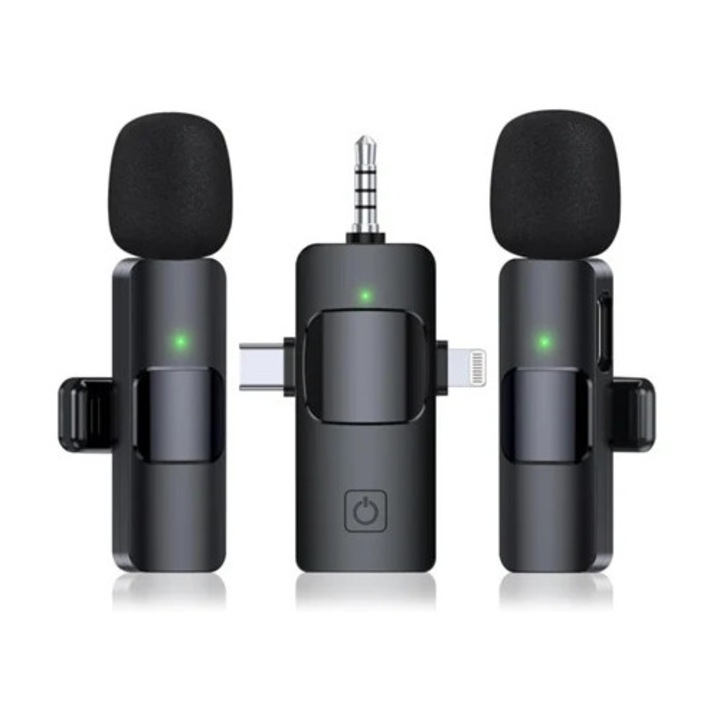 Безжичен микрофон тип "брошка" 3-в-1, USB-C, намаляване на шума, за YouTube