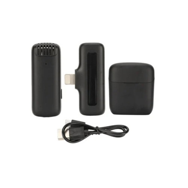 Microfon lavalier wireless cu anulare a zgomotului si clip, negru, 5V