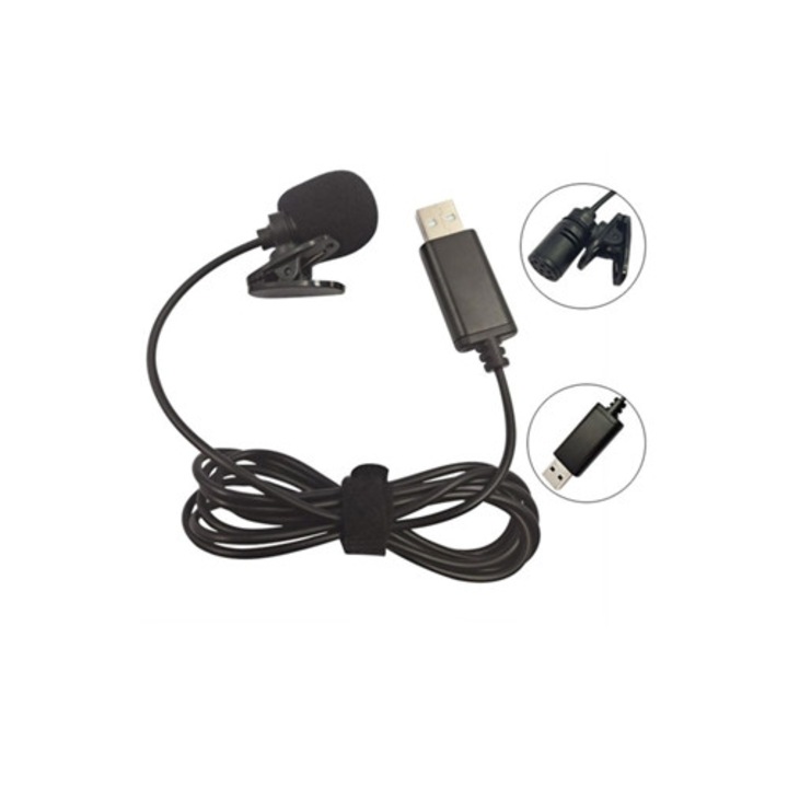Microfon lavalier USB, omnidirectional, maini libere, pentru PC, Mac, PS4, PS3, Xbox One, Nintendo Switch