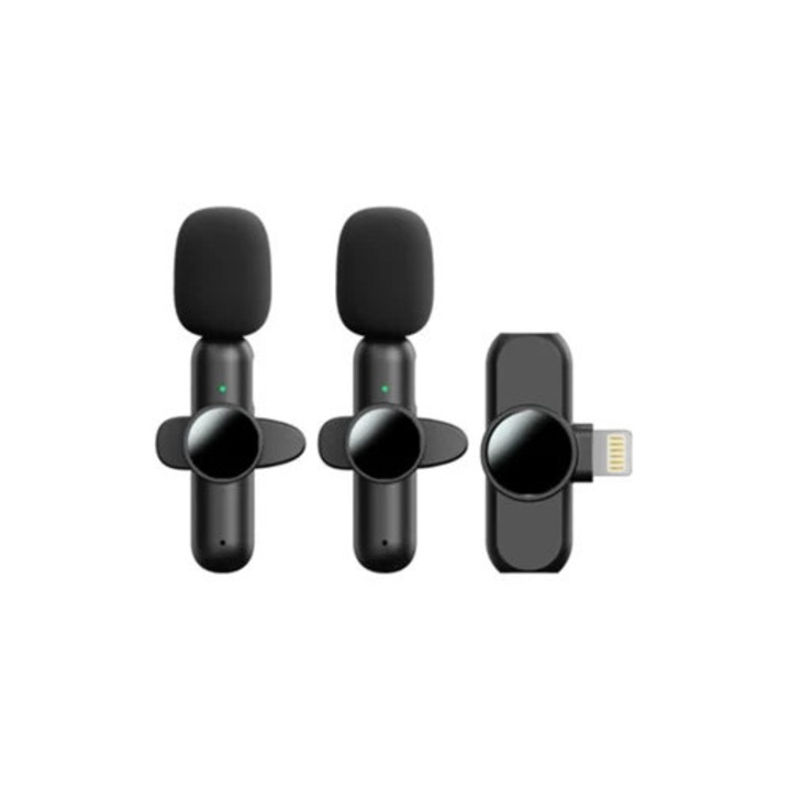 Microfon lavalier wireless, pentru iPhone si iPad, plug and play, reducere zgomot