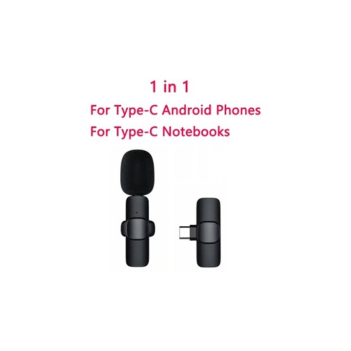 Hordozható vezeték nélküli lavalier mikrofon audio és videó felvételhez, iPhone és Android kompatibilis, mini, szett