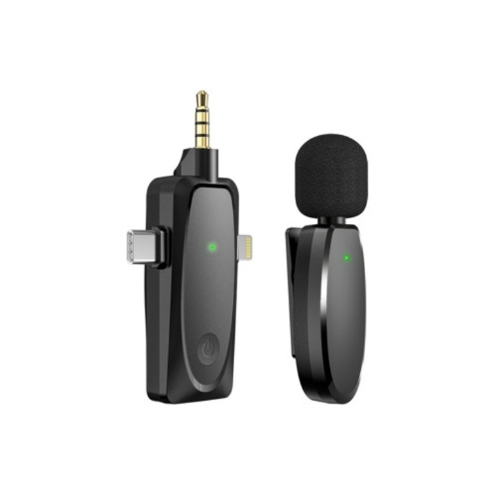Microfon lavalier wireless mini AP003, anulare zgomot, negru