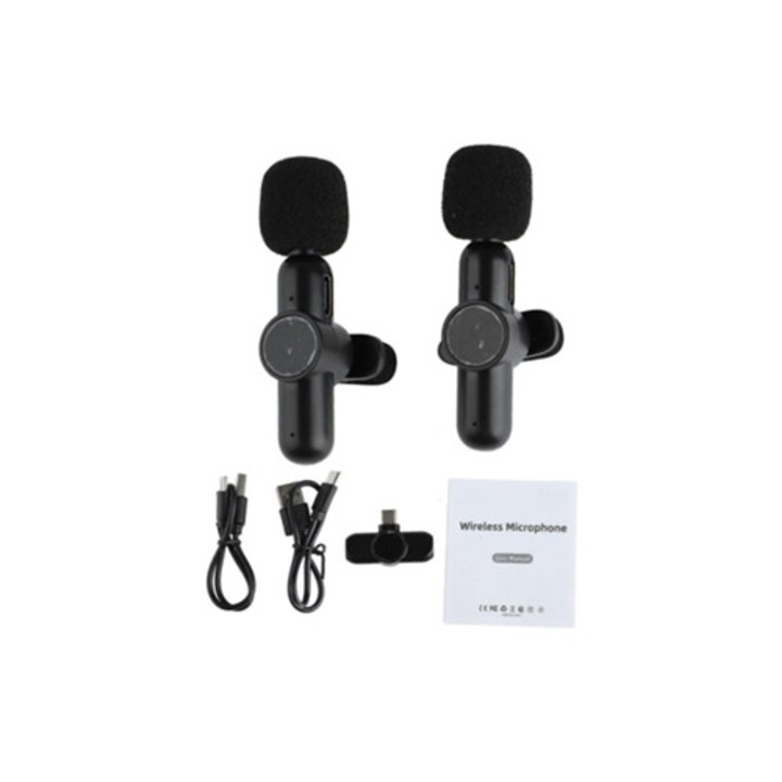 Vezeték nélküli lavalier mikrofon csipesszel és Type-C vevővel, zajcsökkentés 1x2, mini 2.4G