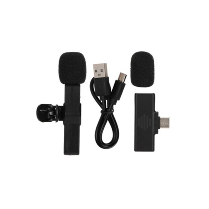 Microfon lavalier wireless, model 2025, reincarcabil, portabil, plug and play