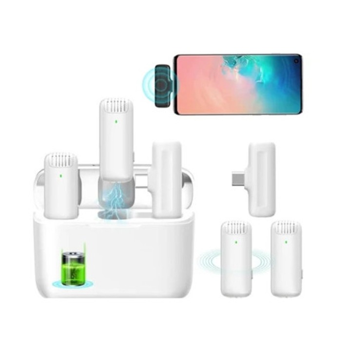 Безжичен микрофон, бял, 1 брой, USB C