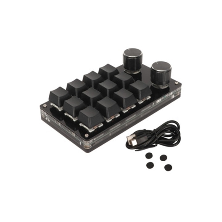 Tastatura mecanica mini cu 12 taste si 2 butoane, comutator albastru, cablu, programabil