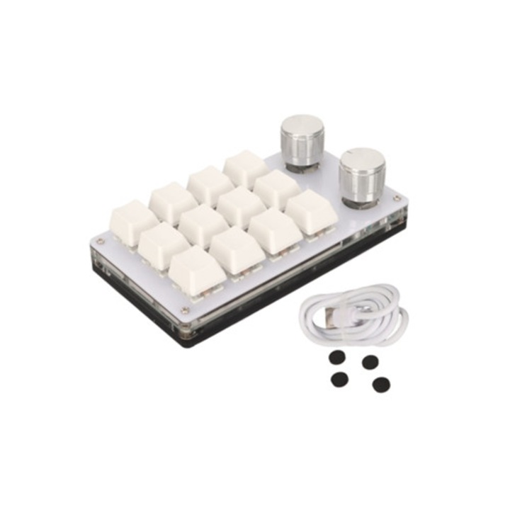 Tastatura mecanica mini cu 12 taste si 2 butoane, comutator albastru, cablu, programabil