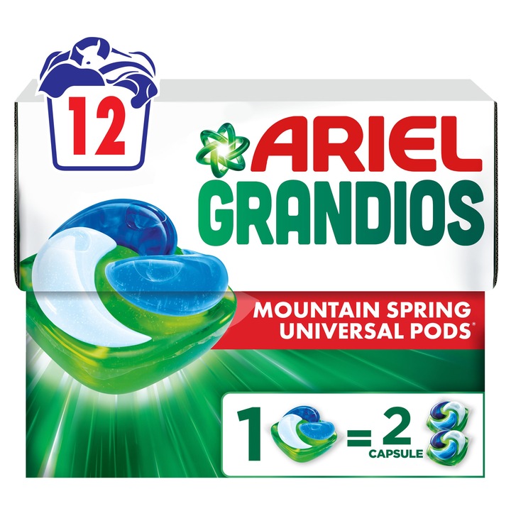 Ariel Grandios PODS® Mountain Spring kapszulás mosószer, 12 mosáshoz