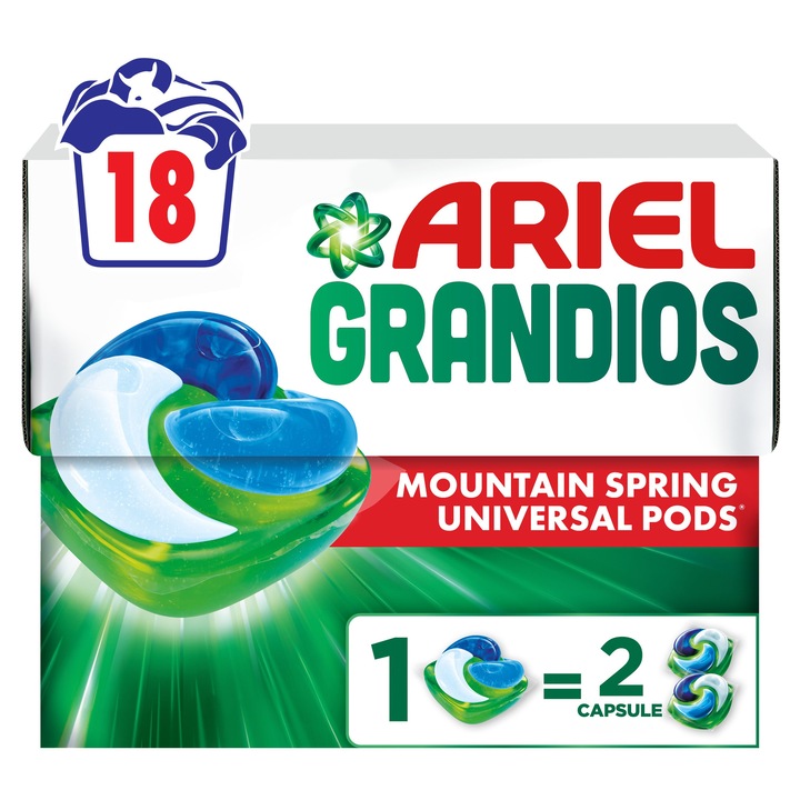 Ariel Grandios PODS® Mountain Spring kapszulás mosószer, 18 mosáshoz