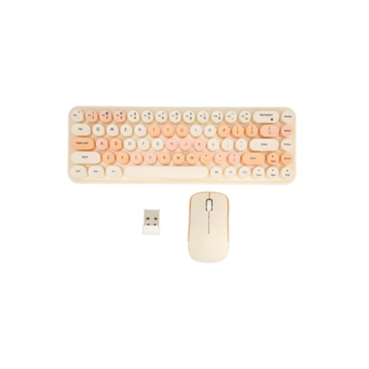 Tastatura si mouse wireless set, 2.4G, 68 taste, stil retro, ABS, pentru PC