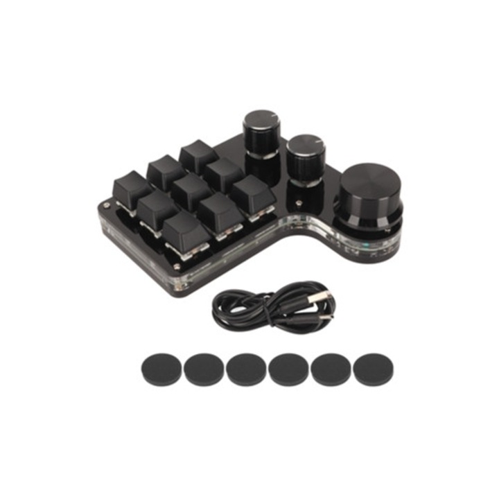 Tastatura mecanica mini cu 9 taste, iluminare RGB, programabila, universala pentru PC