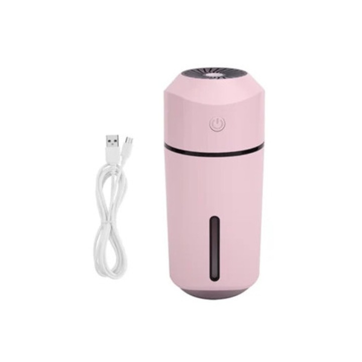 Mini hordozható USB LED párásító, rózsaszín, otthonra, irodába és autóba