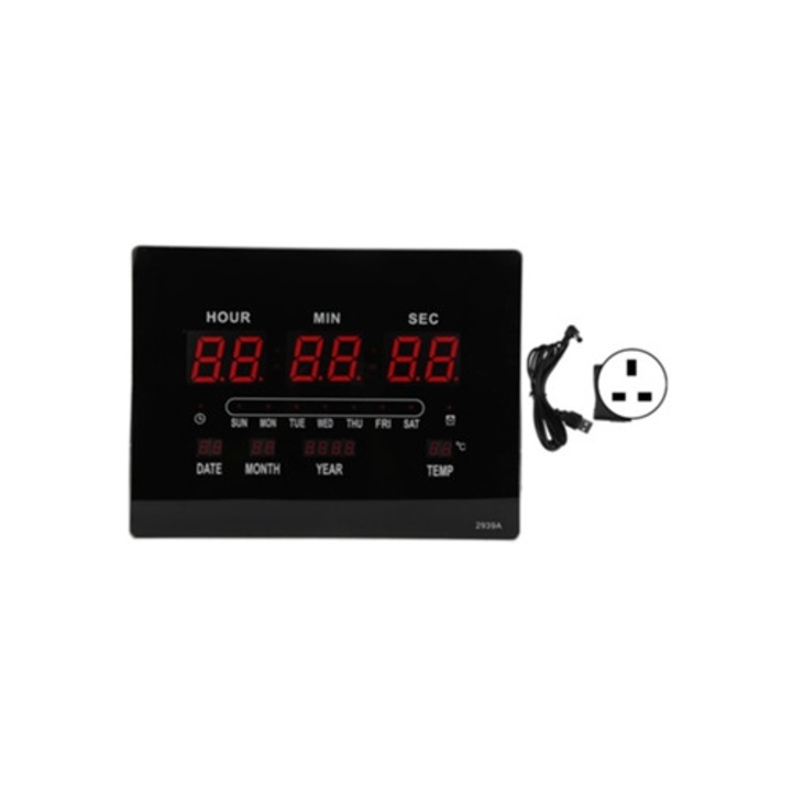Ceas decorativ LED digital cu calendar perpetuu, afisare temperatura si data, 100-240V