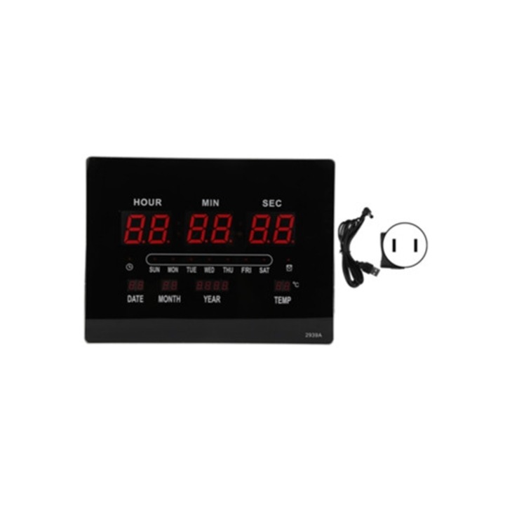 Ceas decorativ LED digital cu calendar perpetuu, afisare temperatura si data, 100-240V