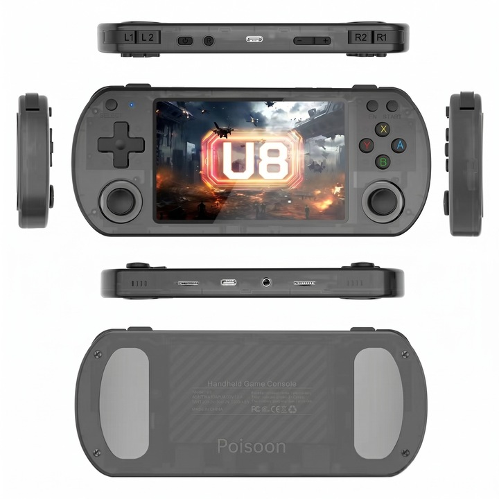 Consola de jocuri retro U8 Poisoon, 64GB 1.5GHz, ecran IPS 4", negru