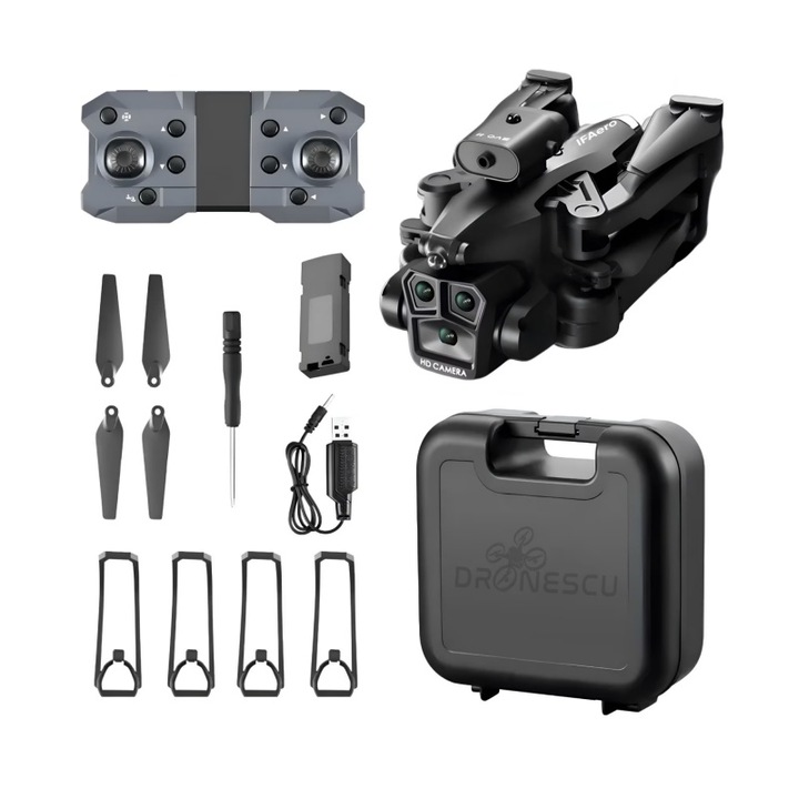 Intelligens drón 360°-os akadályelkerüléssel, légi quadkopter ultra-HD kamerával, meghosszabbított üzemidővel, 360°-os forgatással, ütközésvédelemmel, fekete színben, gyerekeknek és kezdő felnőtteknek