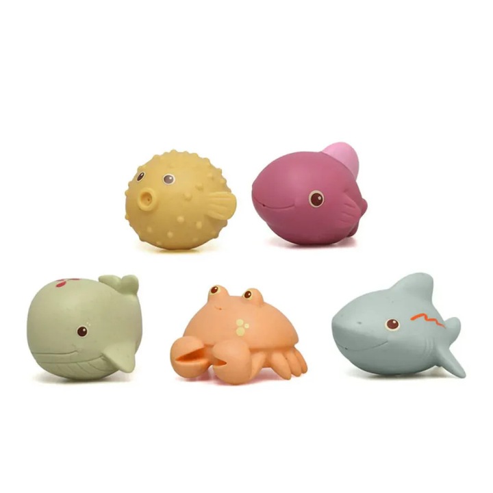 Set Jucarii de Baie Ocean 5tmch, Kiokids, 5 animale marine, multicolor, 6cm