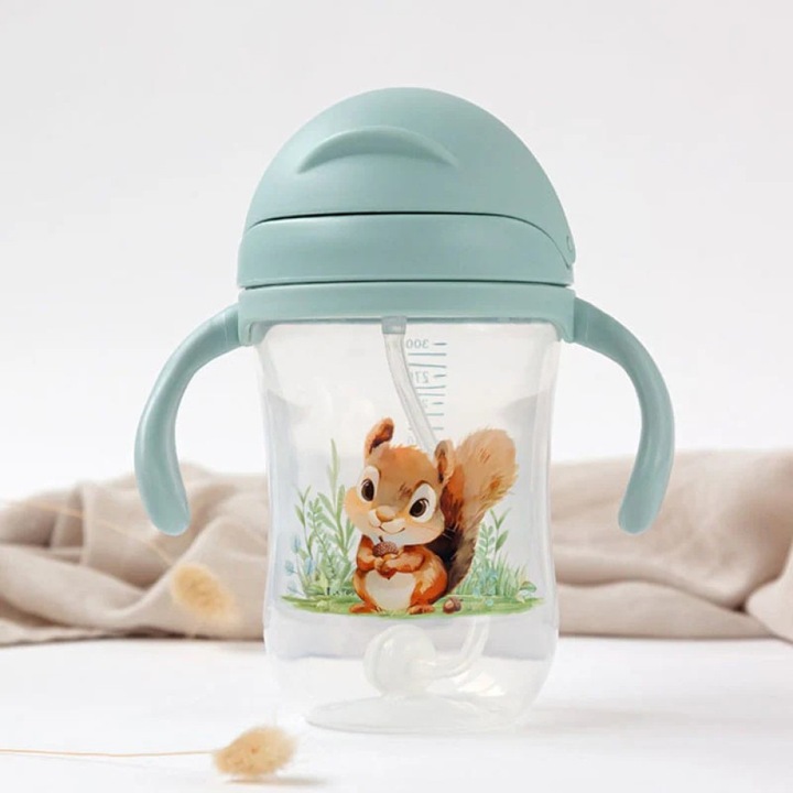 Biberon pentru copii cu manere Kiokids Veverita 300ml 6luni+