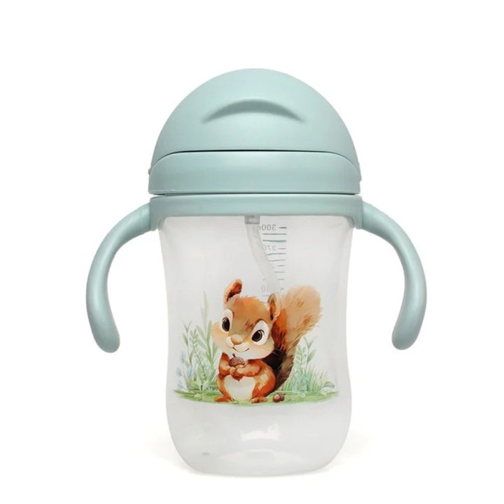 Biberon pentru copii cu manere Kiokids Veverita 300ml 6luni+