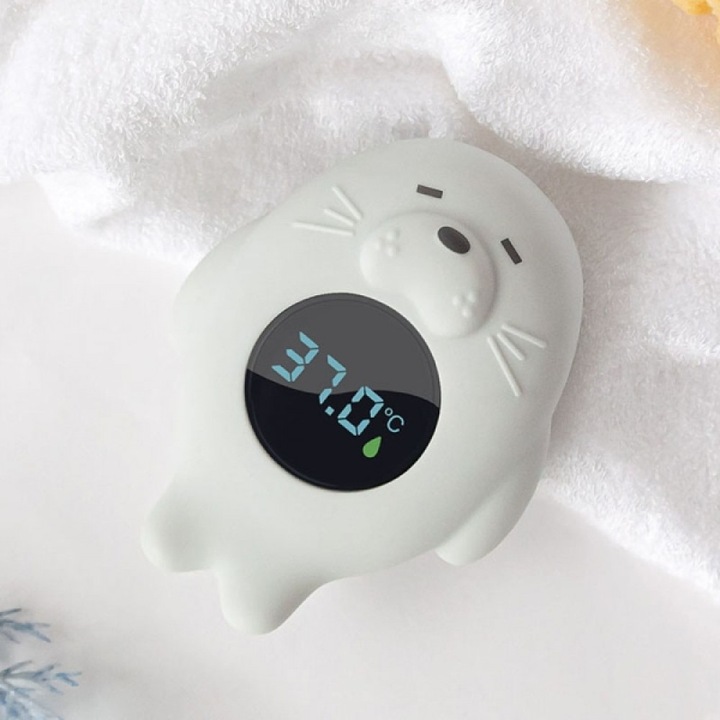 Termometru electronic pentru baie Kiokids, design prietenos, culoare negru, pentru copii de la 4 luni