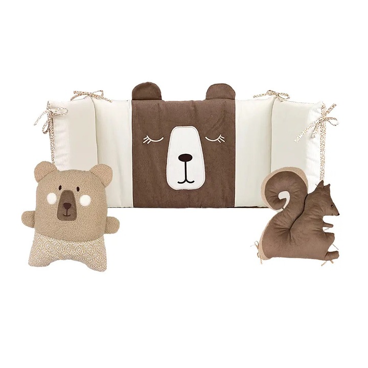 Protectie pentru Patut si Leagan, Baby Star Natura 40x200cm, 100% Bumbac, Culoare Cafea-Ecru