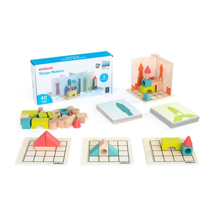 Set de constructie Miniland Shape Makers, 40 piese, pentru 3D, 6 ani+