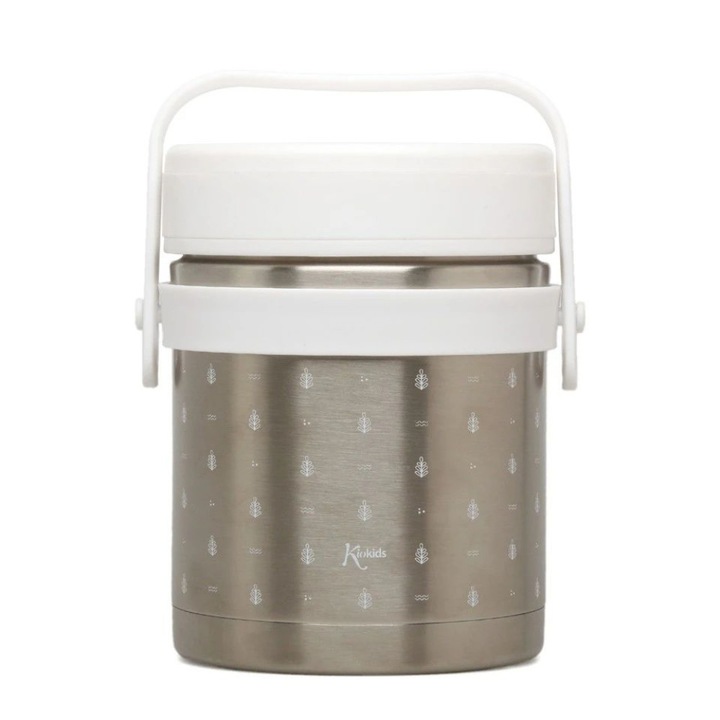 Termos pentru bebelusi Kiokids 1L cu 2 recipiente (300ml+400ml) inoxidabil, alb