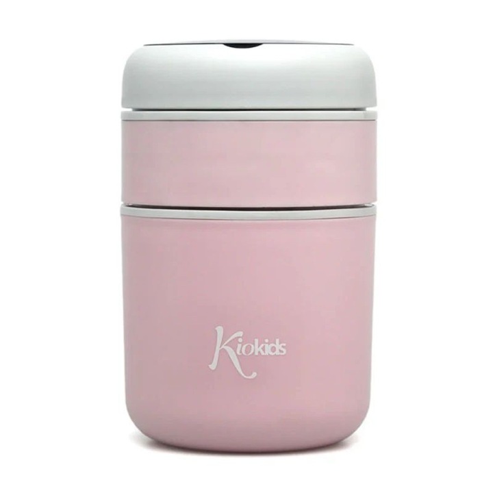 Termos pentru mancare Kiokids, 2 compartimente, roz, 710ml