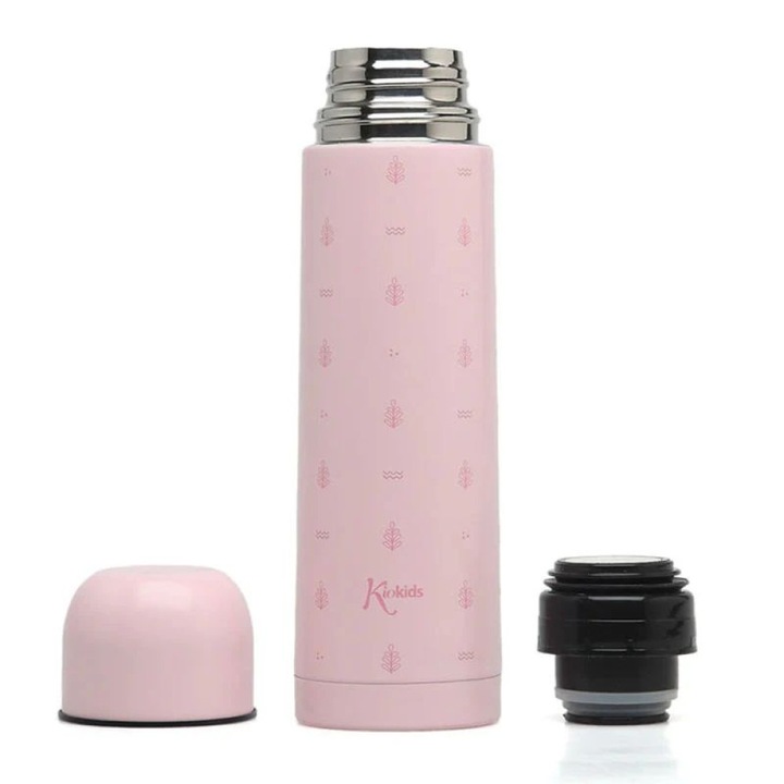 Termos Kiokids Anoxeidoto 500ml Roz, pentru lichide, rezistent la scurgeri, 500ml