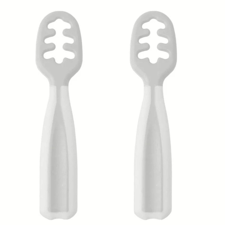 Set 2 lingurite Kiokids, 6m+, design ergonomic, termoplastic, gri