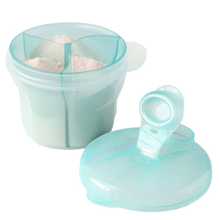 Dozator Lapte Praf pentru Bebelusi, 3 Compartimente, Albastru Deschis, 300ml