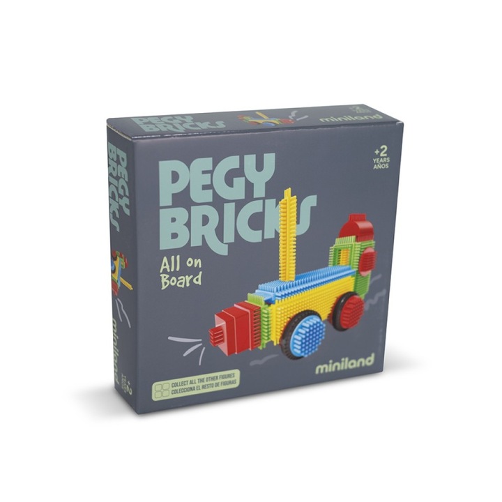 Set de constructie Miniland Pegy Bricks All On Board, 22 piese, multicolor, pentru copii 2-6 ani