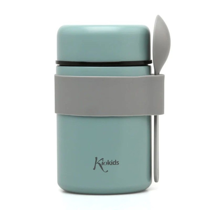 Termos pentru hrana copii Kiokids, 500ml, menta, cu lingurita integrata