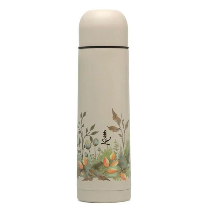 Termos pentru bauturi Kiokids, 500ml, inox, bej, mentine temperatura 2-4 ore
