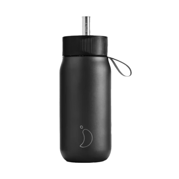 Termos 2 in 1 Chilly's Switch 750ml Negru Abyss, capacitate 750ml, functie cu capac si pai, dimensiuni 23,9x8,8cm
