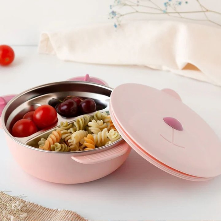 Termos pentru mancare Kiokids, model Ursulet roz, 450ml, inoxidabil, cu capac aerostegos