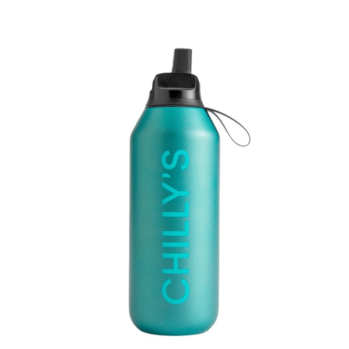 Termos Chilly's Series 2 Flip Metallic Atlantis 500ml, inoxidabil, antimikrobiac, 24 ore rece