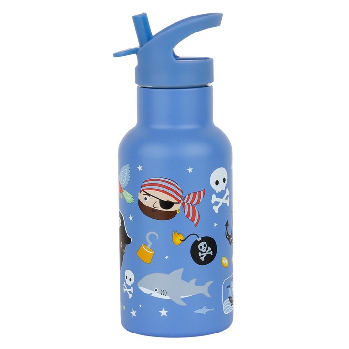 Детска бутилка A Little Lovely Company, модел Pirates, 350мл, инокс, многоцветна