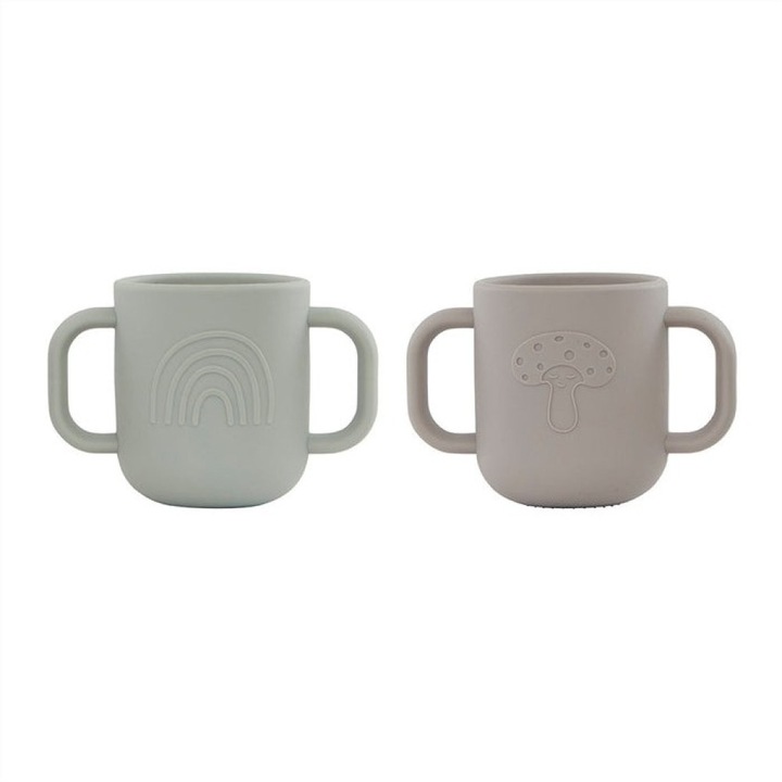 Set 2 Pahare OYOY pentru copii, 100% silicon, Dusty Blue, 7,5x11x6,5cm