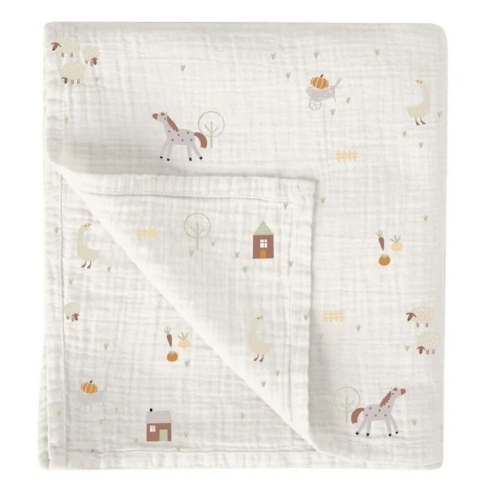 Paturica bebe, Bimbidreams, Mouselina Bamboo Farm, 120x120cm, multicolor