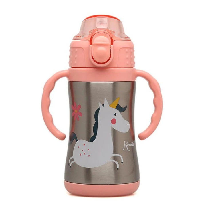 Termos Kiokids My Little Unicorn 280ml 6m+, inox, rezistent la impact, pastreaza cald si rece