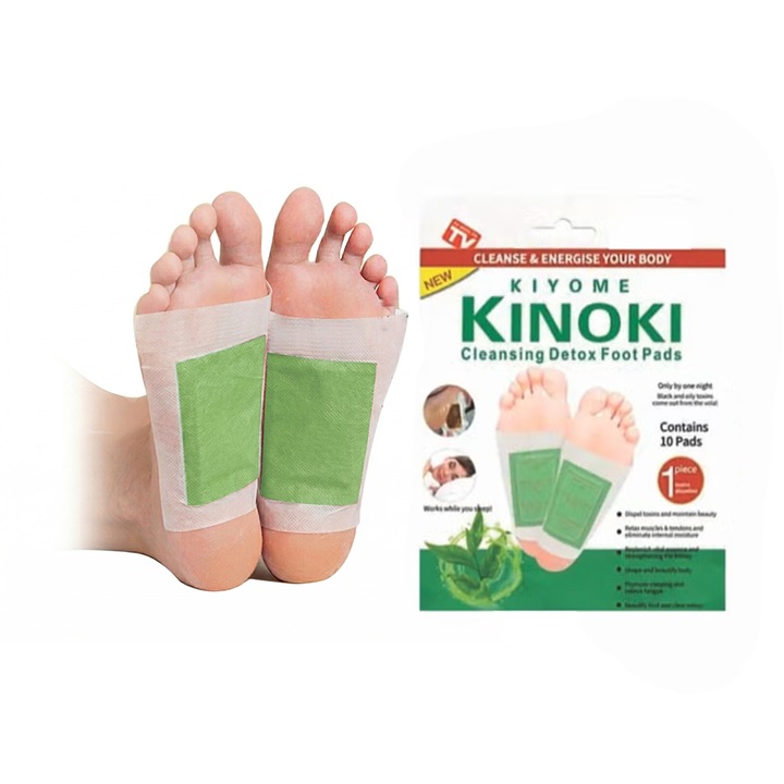 Set 200 plasturi detoxifianti pentru talpi Kinoki, cu ceai verde, 12x10cm, utilizare nocturnă, relaxare