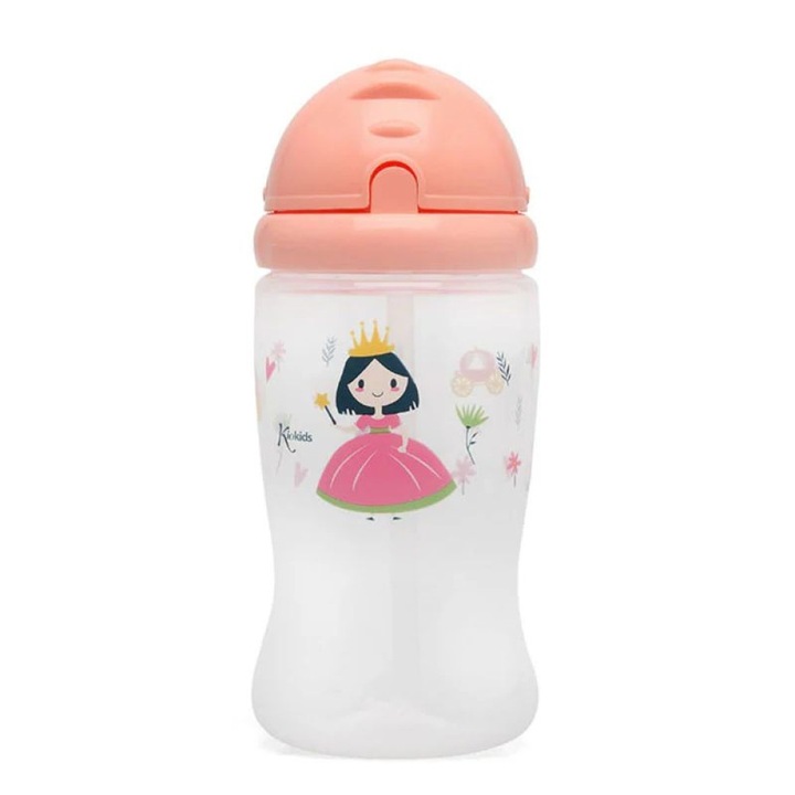Sticla pentru apa Kiokids Princess 350ml, 6m+, polipropilena si silicon, fara BPA