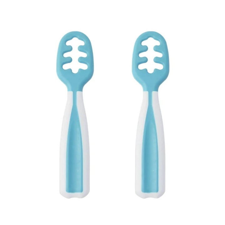 Set articole hranire bebelusi Kiokids, Koutalaki Siel, 2 buc, 6m+, polipropilena /termoplastic, albastru/alb