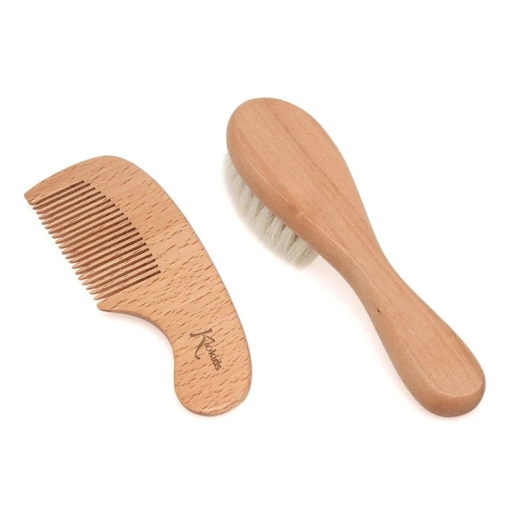 Set de Ingrijire Par pentru Bebe Kiokids din Lemn Oxias 2tmch, Antialergic, pentru Piele Sensibila